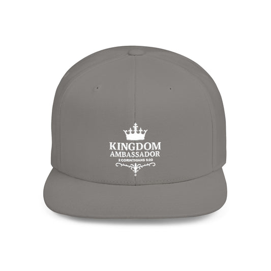 Kingdom Ambassador (White Lettering) Embroidered Flat Bill Snapback Hat, Adjustable Baseball Cap, Inspirational Streetwear, Gift for Believers, Faith-based Accessories