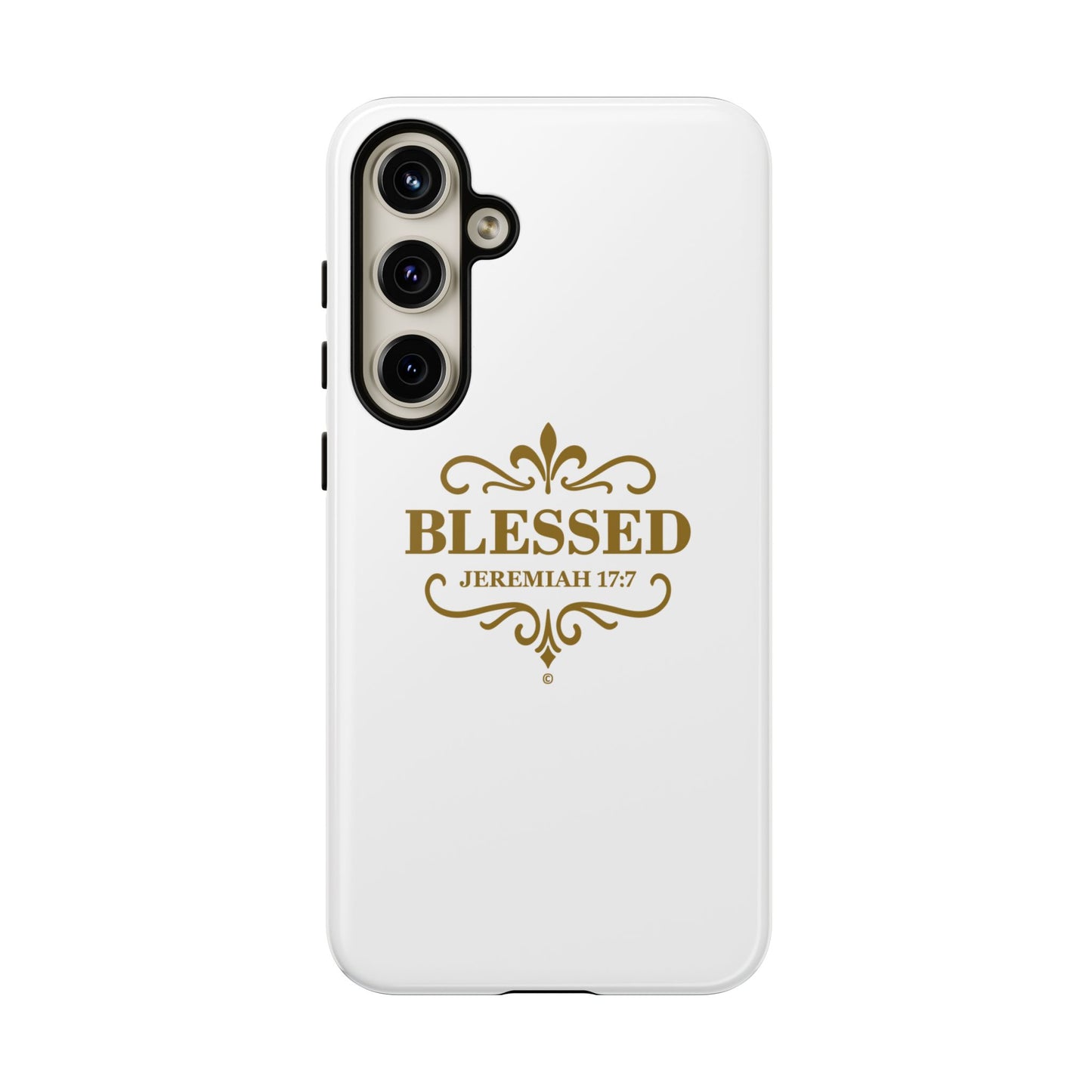 Blessed (Gold Lettering), Rugged Phone Case, Inspirational Mobile Cover, Gift for Faith Lovers, Faith-Based Protector - Cross Apparel USA