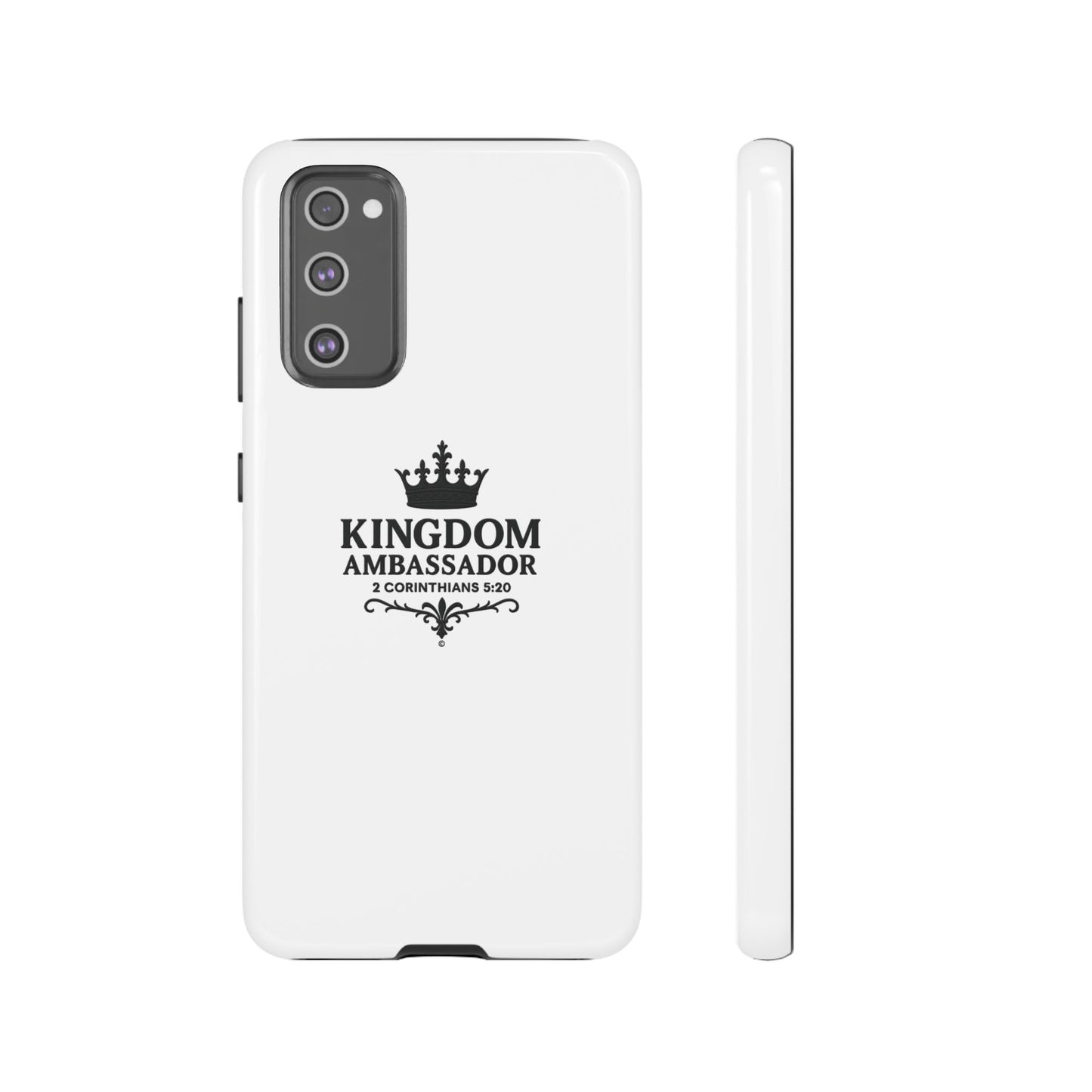 Kingdom Ambassador (Black Lettering) Rugged Phone Case, Inspirational Mobile Cover, Gift for Faith Lovers, Faith-Based Protector - Cross Apparel USA