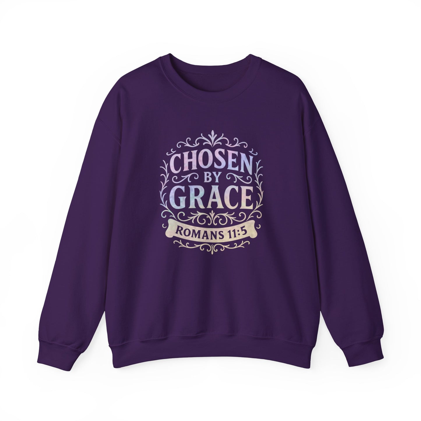 Chosen by Grace (Multi-color Limited Edition) Unisex Crewneck Sweatshirt - Inspirational Apparel, Faith-Based Fashion, Cozy Casual Wear, Bible Verse Sweatshirt