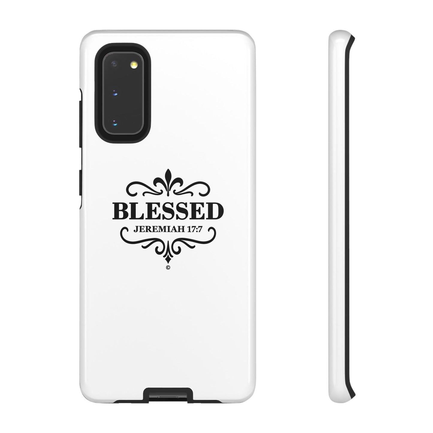 Blessed (Black Lettering), Rugged Phone Case, Inspirational Mobile Cover, Gift for Faith Lovers, Faith-Based Protector - Cross Apparel USA