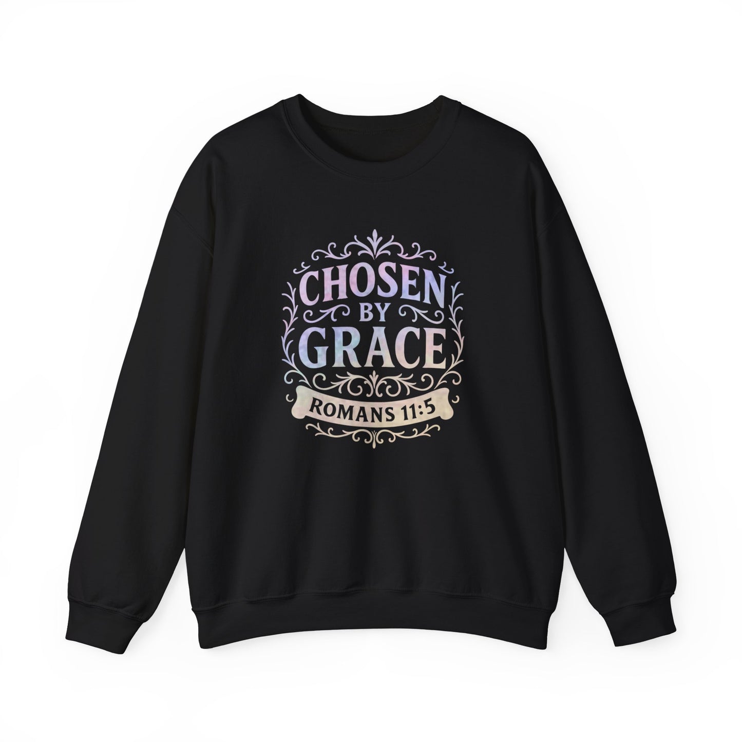 Chosen by Grace (Multi-color Limited Edition) Unisex Crewneck Sweatshirt - Inspirational Apparel, Faith-Based Fashion, Cozy Casual Wear, Bible Verse Sweatshirt
