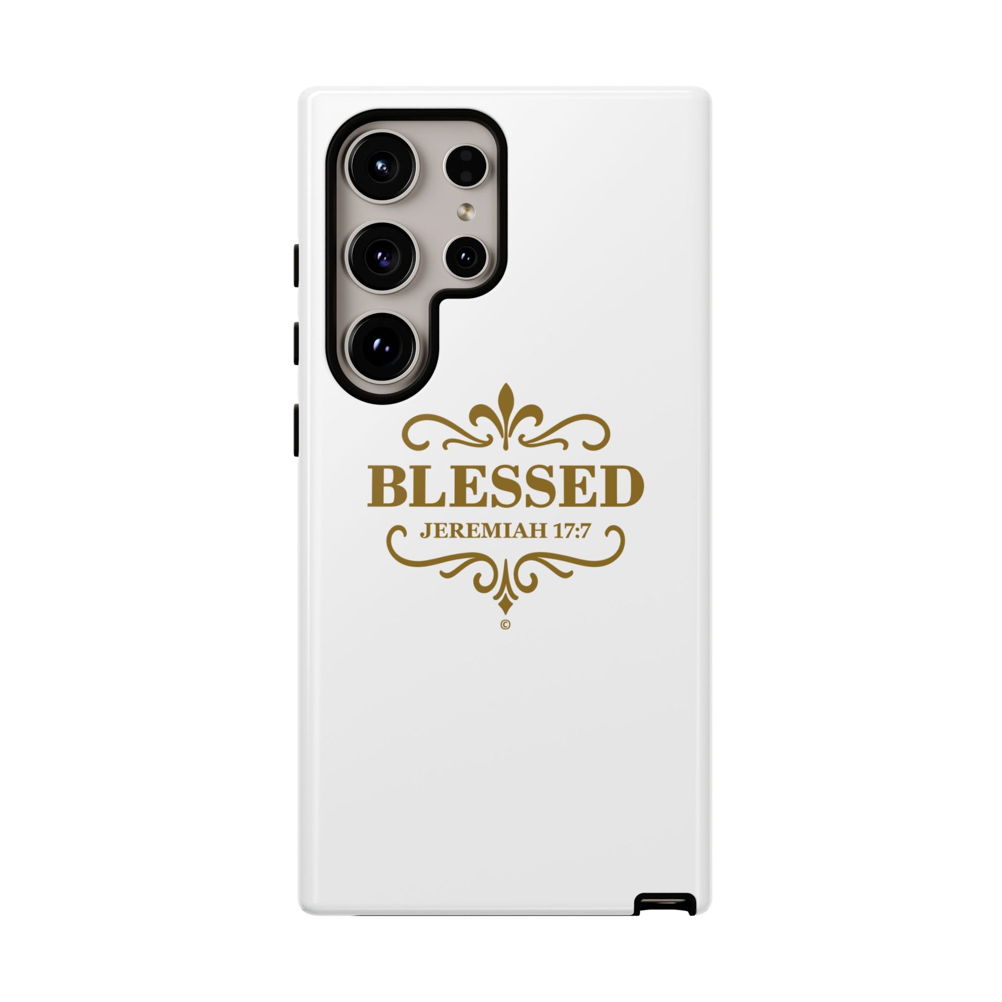 Blessed (Gold Lettering), Rugged Phone Case, Inspirational Mobile Cover, Gift for Faith Lovers, Faith-Based Protector - Cross Apparel USA