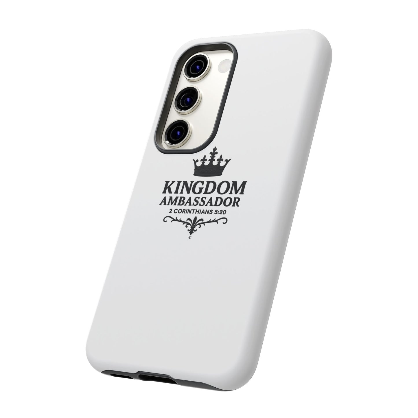 Kingdom Ambassador (Black Lettering) Rugged Phone Case, Inspirational Mobile Cover, Gift for Faith Lovers, Faith-Based Protector - Cross Apparel USA