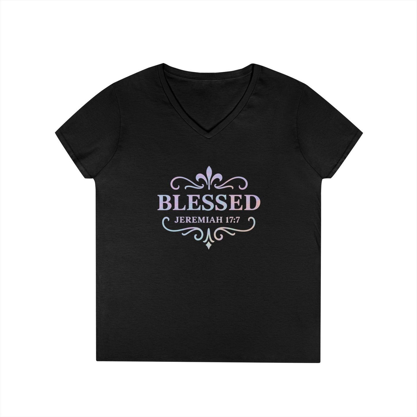 Blessed (Multi-color Limited Edition) Ladies V-Neck T-Shirt, Inspirational Gift, Faith-Based Gift