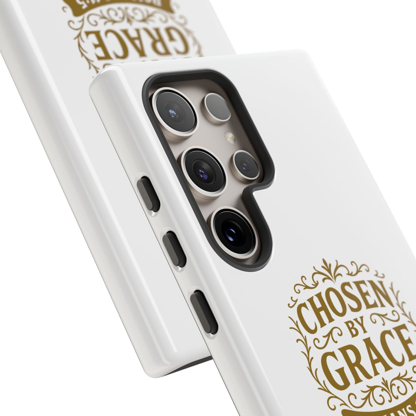 Chosen by Grace (Gold Lettering), Rugged Phone Case, Inspirational Mobile Cover, Gift for Faith Lovers, Faith-Based Protector - Cross Apparel USA