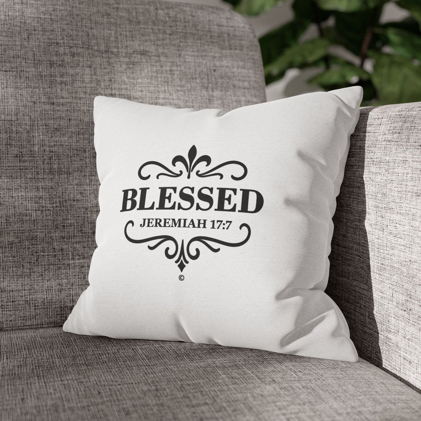 Blessed (Black Lettering) Square Pillow Cover | Inspirational Home Decor | Gifts for Faith (Pillow not included)