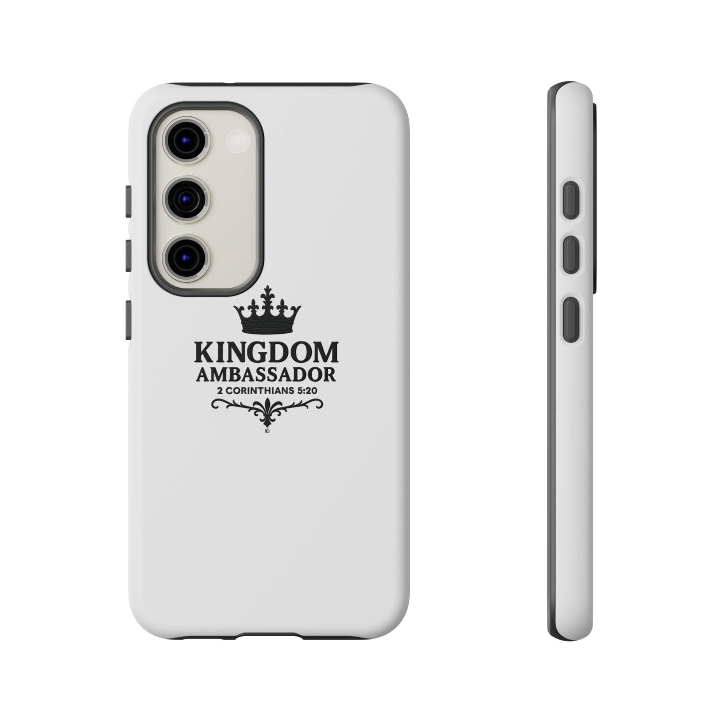 Kingdom Ambassador (Black Lettering) Rugged Phone Case, Inspirational Mobile Cover, Gift for Faith Lovers, Faith-Based Protector - Cross Apparel USA