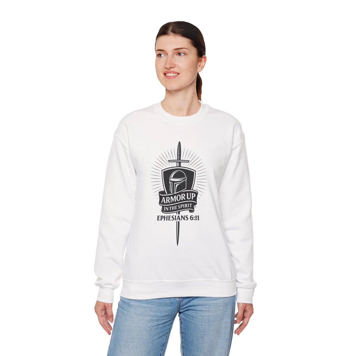 Armor Up (Black Lettering) Unisex Crewneck Sweatshirt - Inspirational Gift, Christian Apparel, Faith-Based Fashion, Cozy Casual Wear, Bible Verse Sweatshirt
