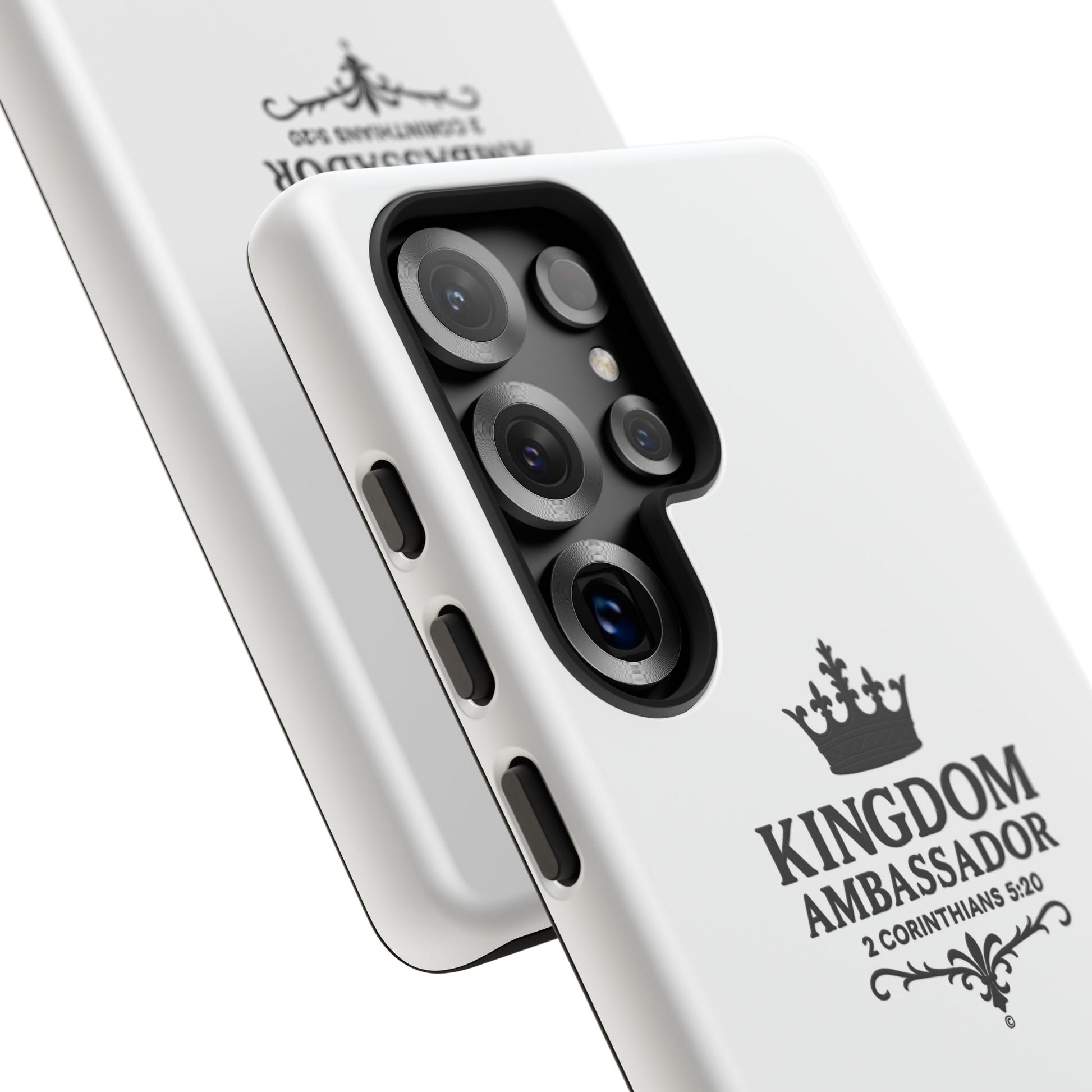 Kingdom Ambassador (Black Lettering) Rugged Phone Case, Inspirational Mobile Cover, Gift for Faith Lovers, Faith-Based Protector - Cross Apparel USA