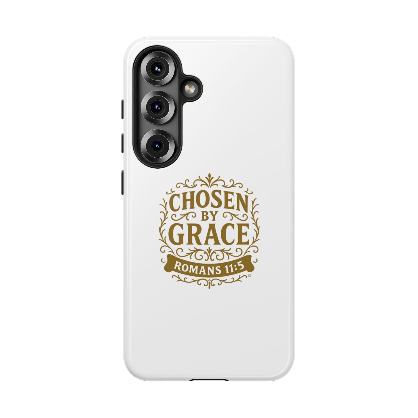 Chosen by Grace (Gold Lettering), Rugged Phone Case, Inspirational Mobile Cover, Gift for Faith Lovers, Faith-Based Protector - Cross Apparel USA