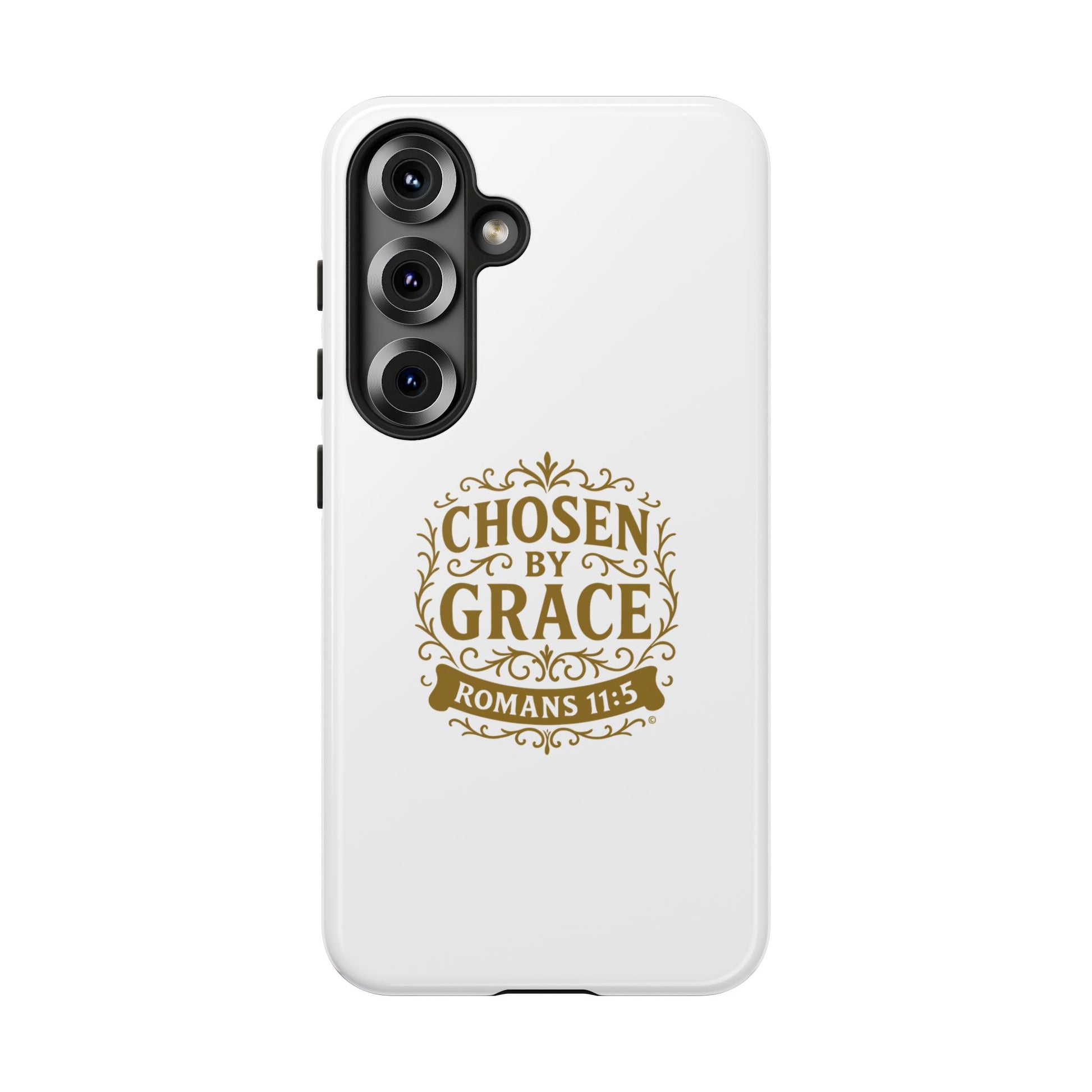 Chosen by Grace (Gold Lettering), Rugged Phone Case, Inspirational Mobile Cover, Gift for Faith Lovers, Faith-Based Protector - Cross Apparel USA
