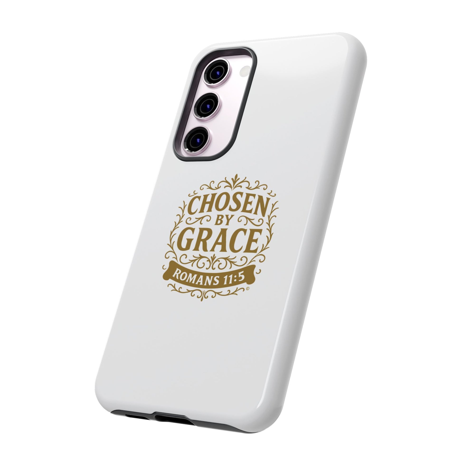 Chosen by Grace (Gold Lettering), Rugged Phone Case, Inspirational Mobile Cover, Gift for Faith Lovers, Faith-Based Protector - Cross Apparel USA