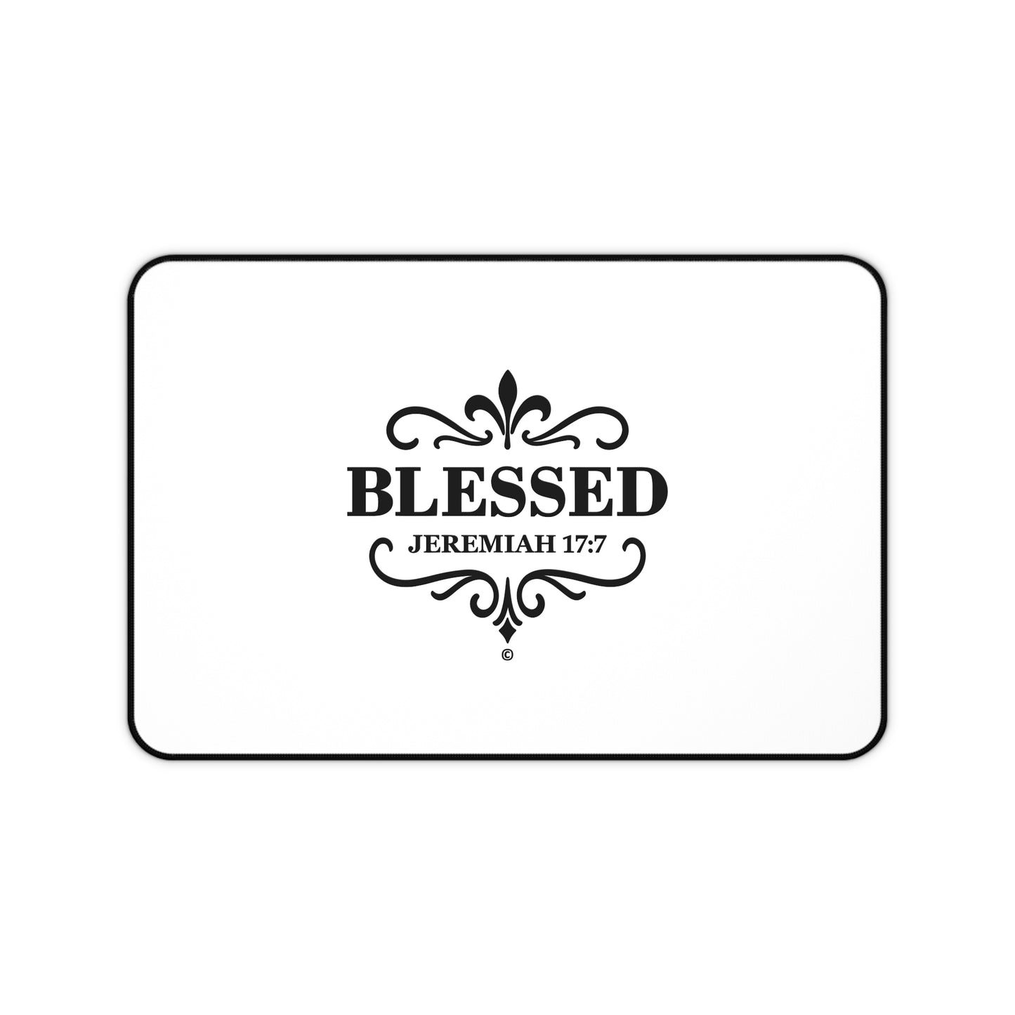 Blessed (Black Lettering) Desk Mat - Inspirational Office Decor, Christian Gift, Desk Accessory, Motivational Workspace - Cross Apparel USA
