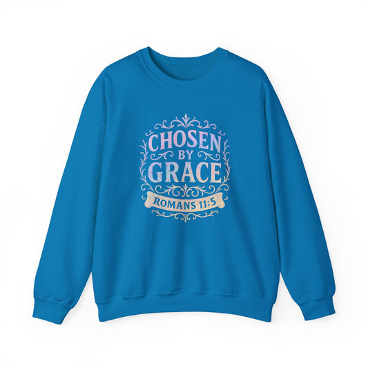 Chosen by Grace (Multi-color Limited Edition) Unisex Crewneck Sweatshirt - Inspirational Apparel, Faith-Based Fashion, Cozy Casual Wear, Bible Verse Sweatshirt