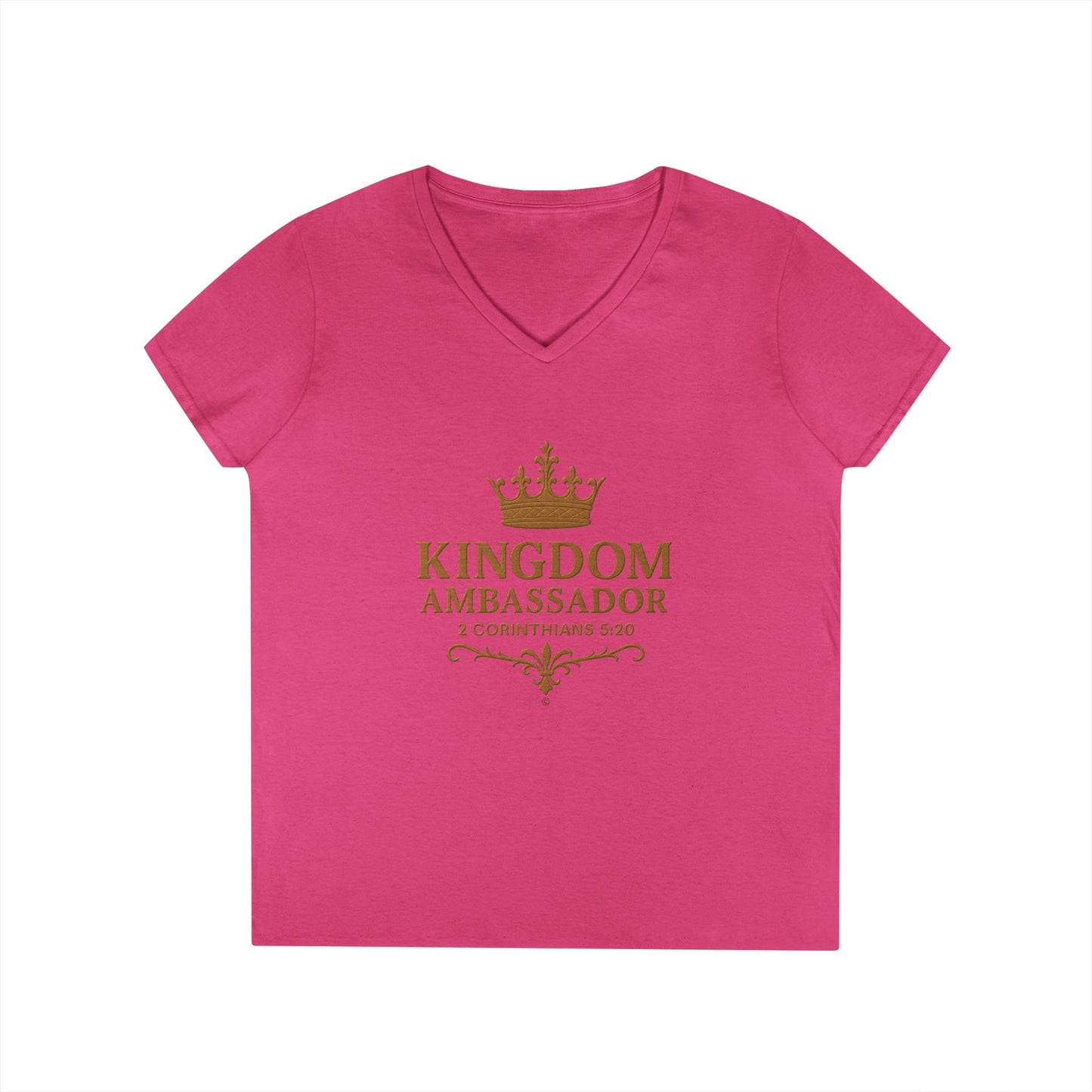 Kingdom Ambassador (Gold) Ladies V-Neck T-Shirt, Inspirational Gift, Faith-Based Gift