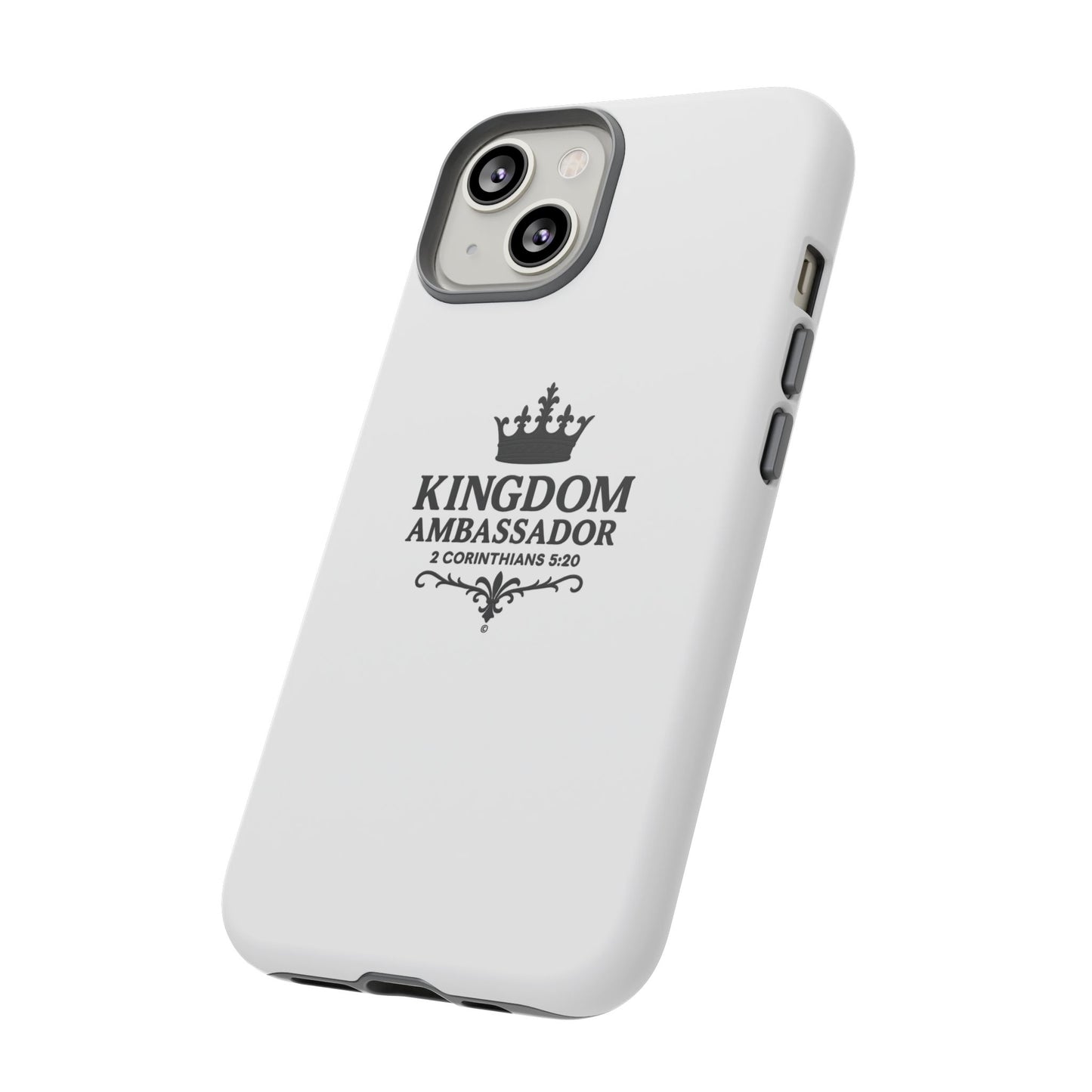 Kingdom Ambassador (Black Lettering) Rugged Phone Case, Inspirational Mobile Cover, Gift for Faith Lovers, Faith-Based Protector - Cross Apparel USA