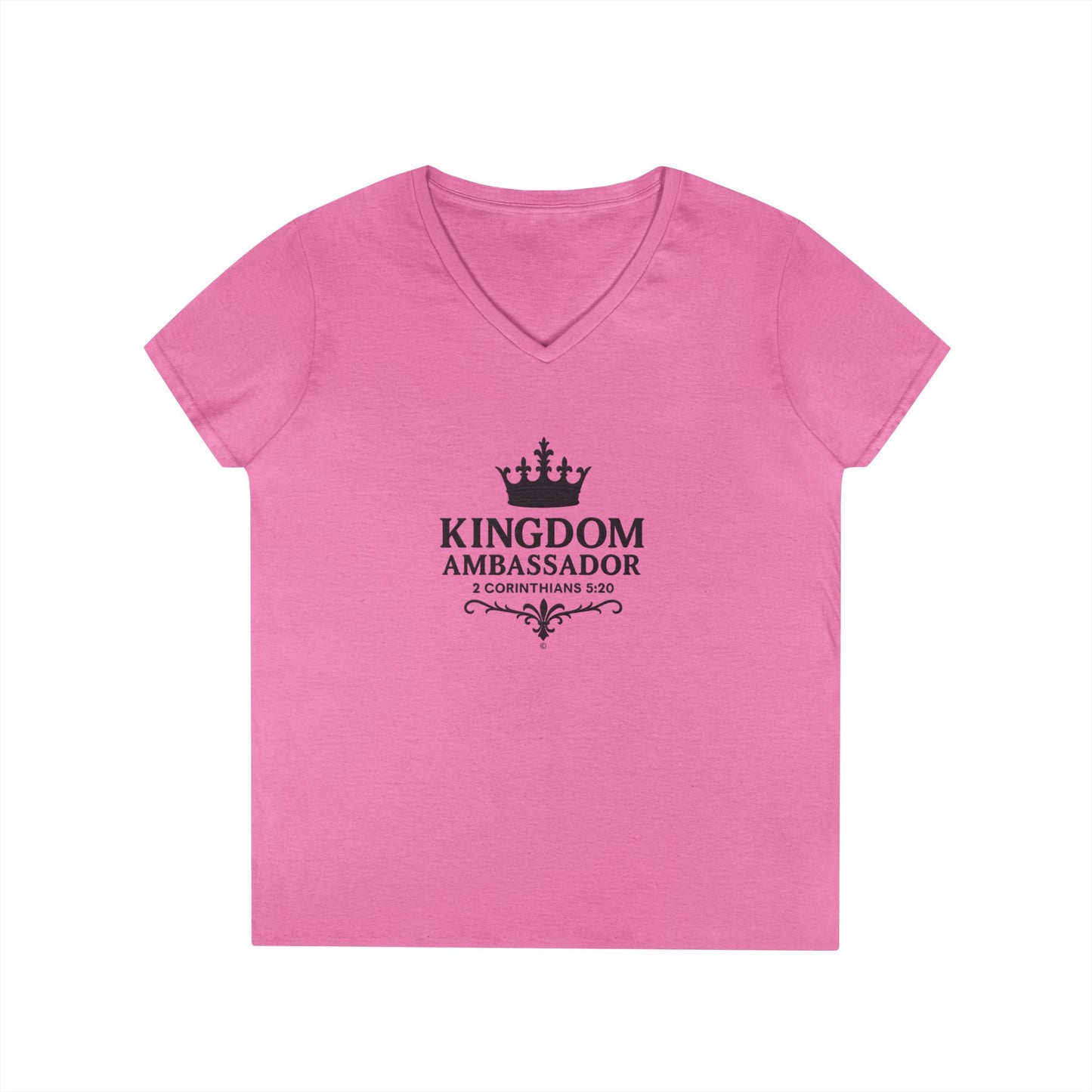 Kingdom Ambasssador (Black Lettering) Ladies V-Neck T-Shirt, Inspirational Gift, Faith-Based Gift - Cross Apparel USA