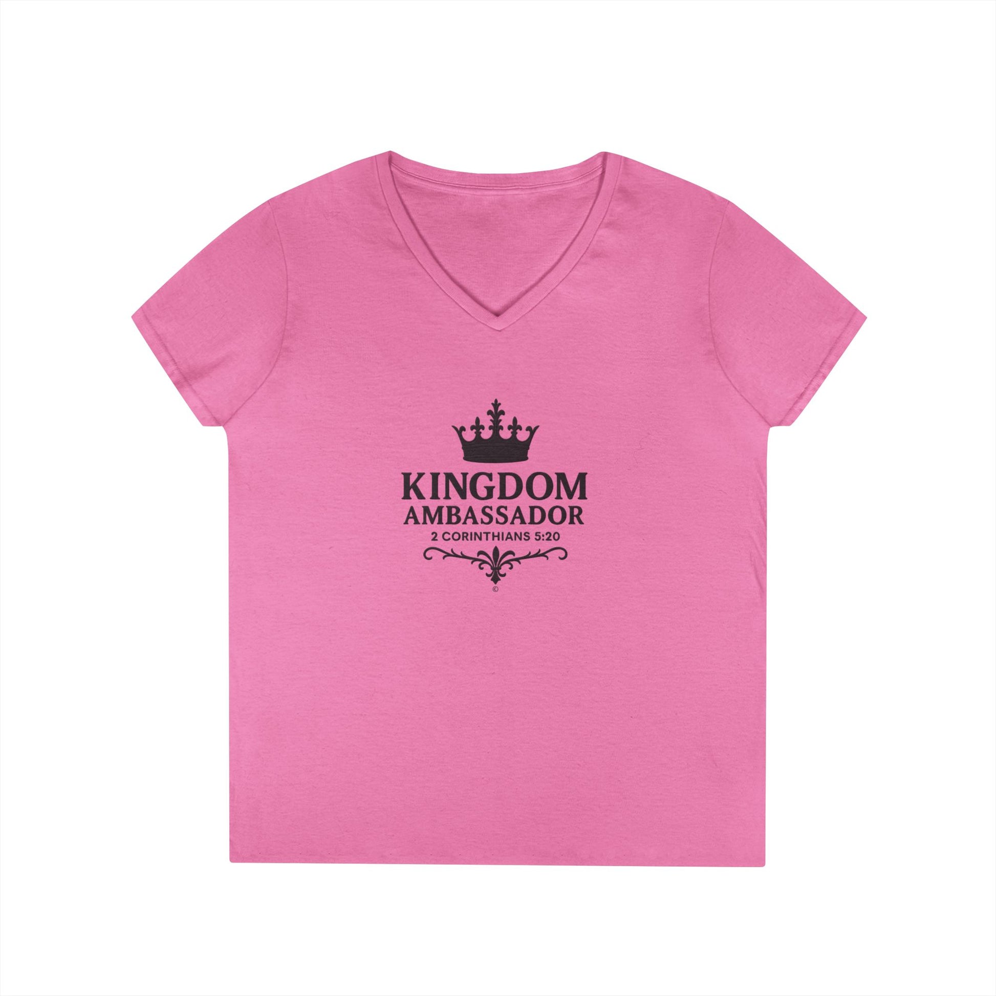 Kingdom Ambasssador (Black Lettering) Ladies V-Neck T-Shirt, Inspirational Gift, Faith-Based Gift - Cross Apparel USA