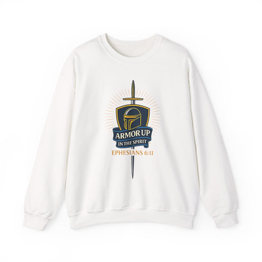 Armor Up (Blue & Gold Lettering) Unisex Crewneck Sweatshirt - Inspirational Gift, Christian Apparel, Faith-Based Fashion, Cozy Casual Wear, Bible Verse Sweatshirt