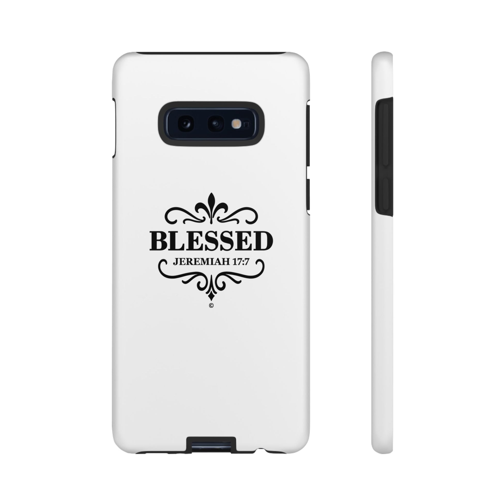 Blessed (Black Lettering), Rugged Phone Case, Inspirational Mobile Cover, Gift for Faith Lovers, Faith-Based Protector - Cross Apparel USA