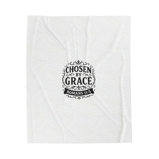 Chosen by Grace (Black Lettering) Plush Blanket, Inspirational Home Decor, Faith-Based Decor, Modern Plush Blanket