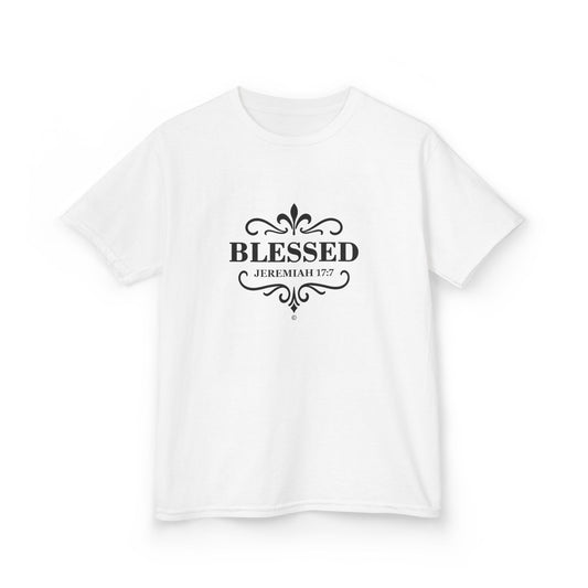 Blessed (Black Lettering) Kids Tee, Faith-based Inspirational Apparel, Gift for Believers, Youth Fashion, Bible Verse Shirt, Meaningful Gift