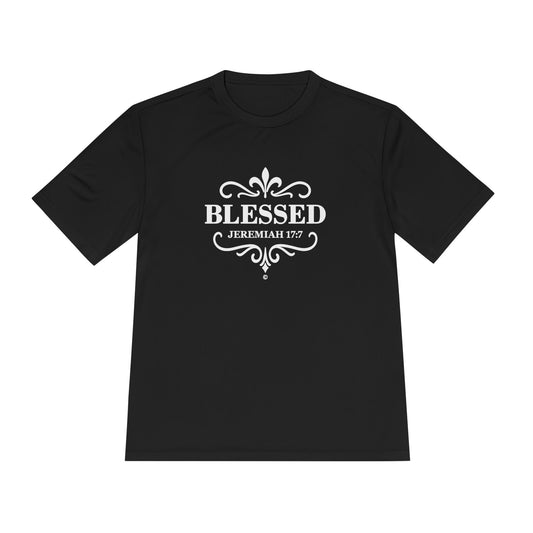 Blessed (White Lettering) Unisex Activewear Performance Moisture Wicking Tee, Faith-Based Workout Shirt, Inspirational Fitness Gear, Gift for Fitness Lovers, Bible Verse T-Shirt