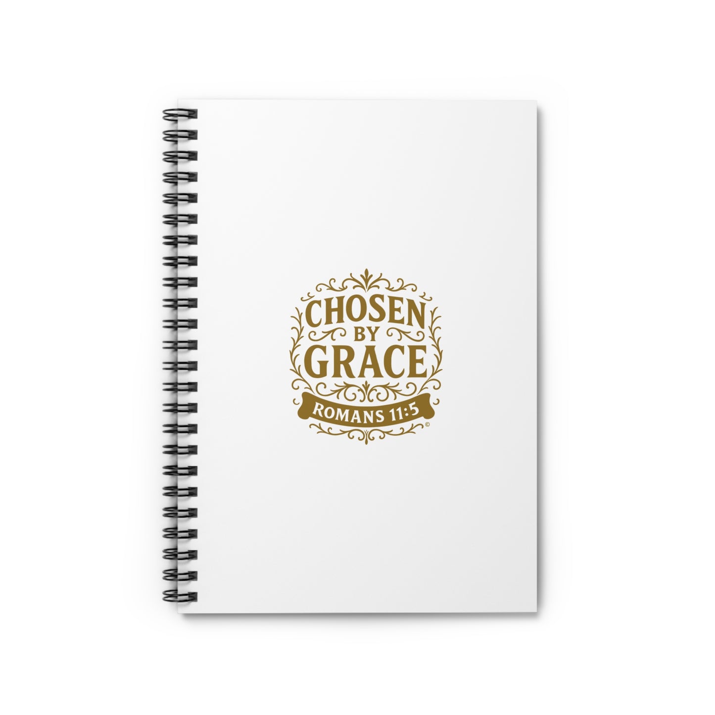 Chosen by Grace (Gold Lettering) Inspirational Spiral Notebook, Christian Journal, Bible Study Supplies, Faith Gift, Daily Planner - Cross Apparel USA