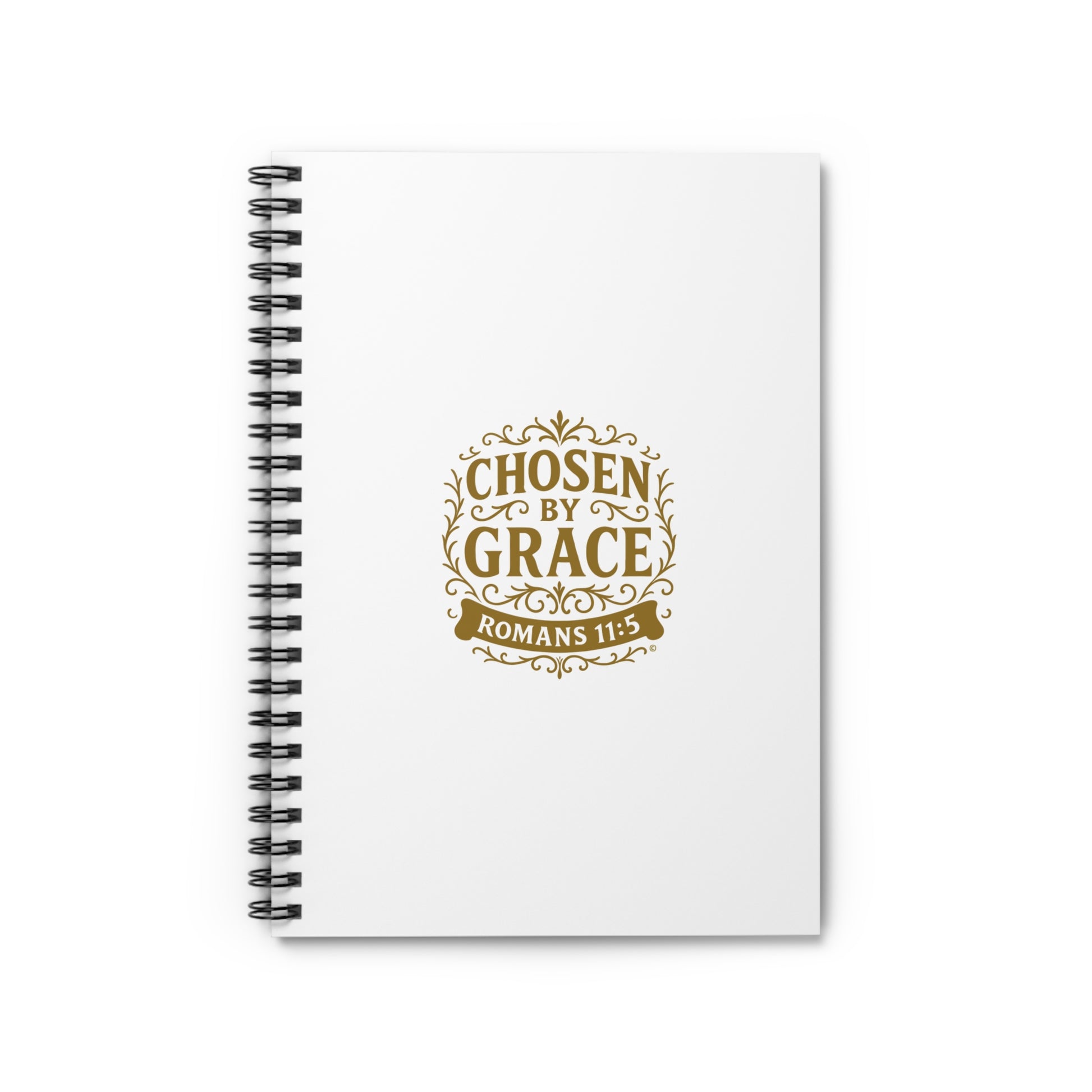 Chosen by Grace (Gold Lettering) Inspirational Spiral Notebook, Christian Journal, Bible Study Supplies, Faith Gift, Daily Planner - Cross Apparel USA