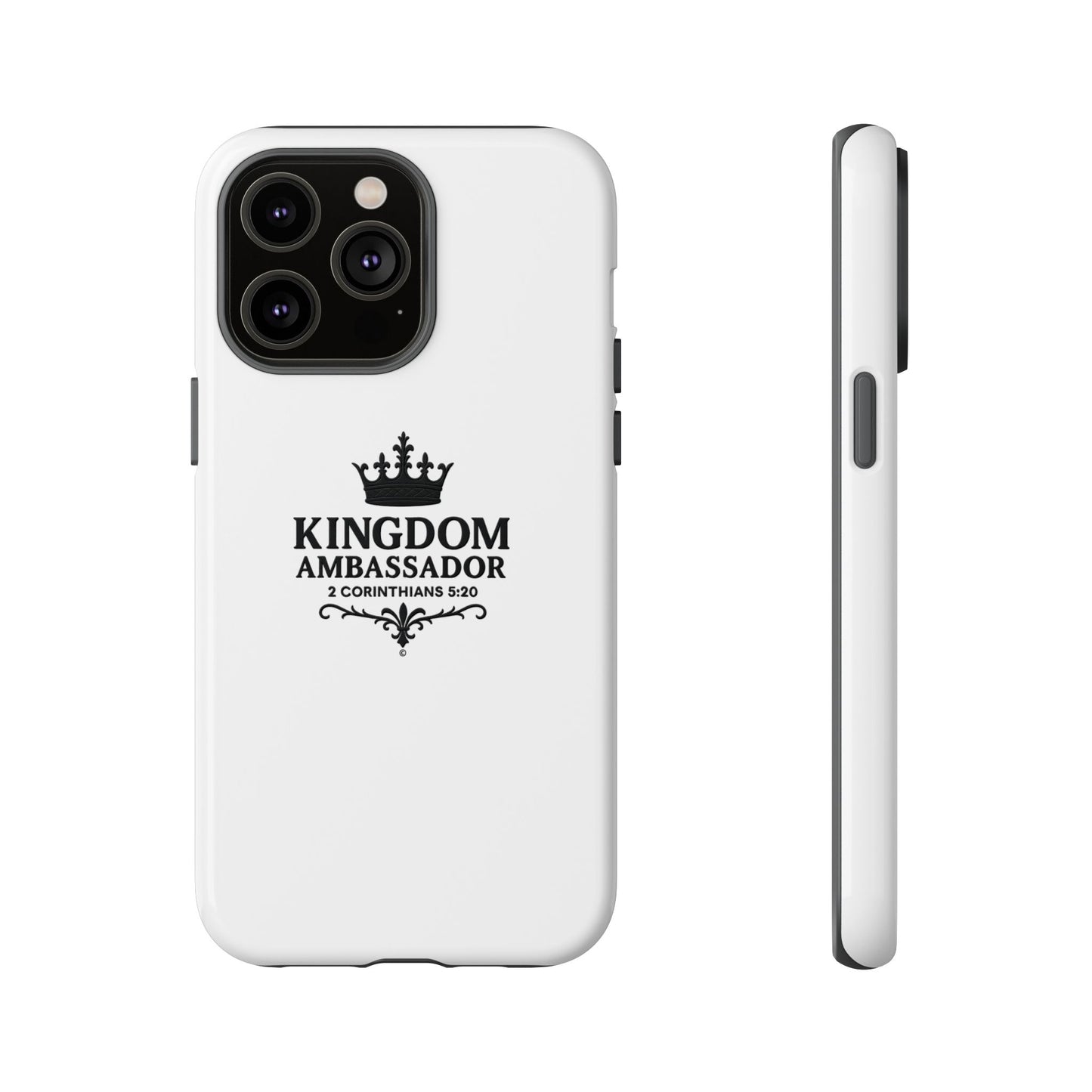 Kingdom Ambassador (Black Lettering) Rugged Phone Case, Inspirational Mobile Cover, Gift for Faith Lovers, Faith-Based Protector - Cross Apparel USA
