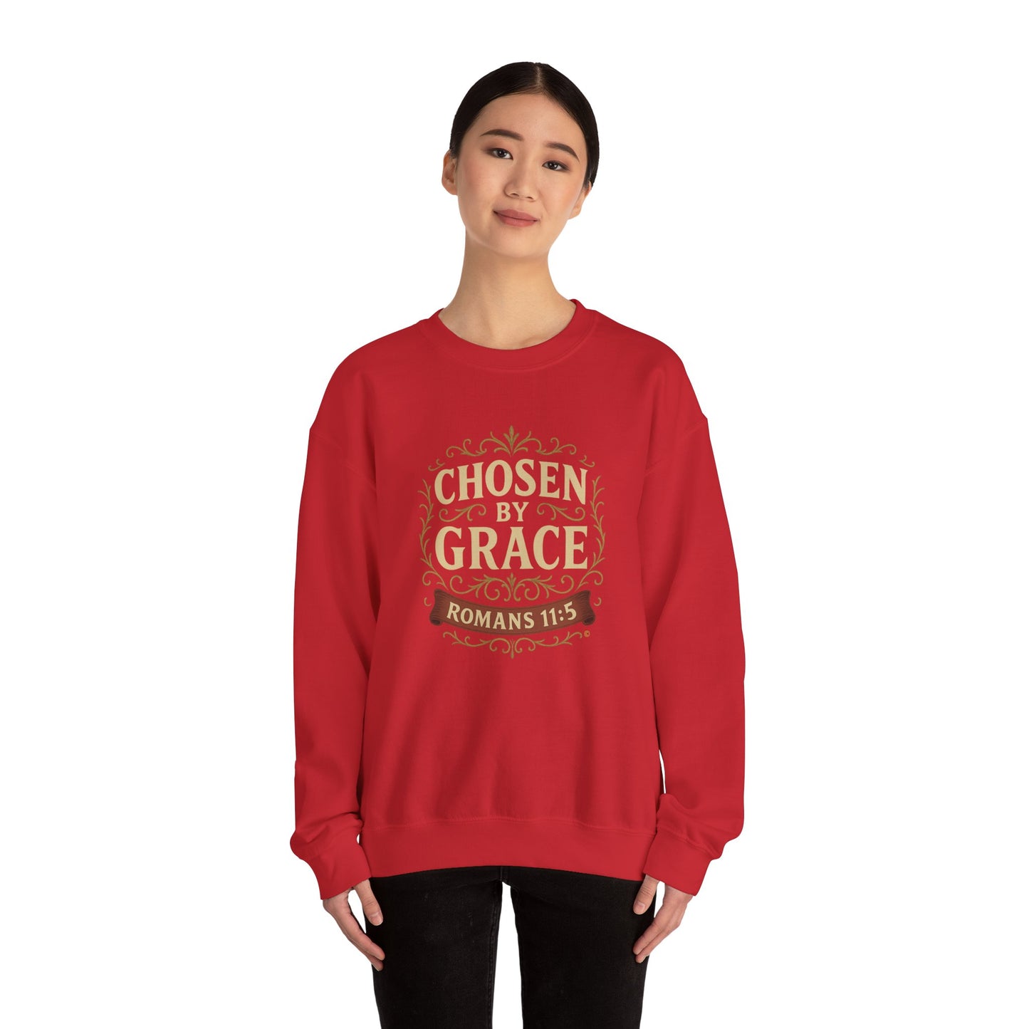 Chosen by Grace (Full Color) Unisex Crewneck Sweatshirt - Inspirational Gift, Christian Apparel, Faith-Based Fashion, Cozy Casual Wear, Bible Verse Sweatshirt