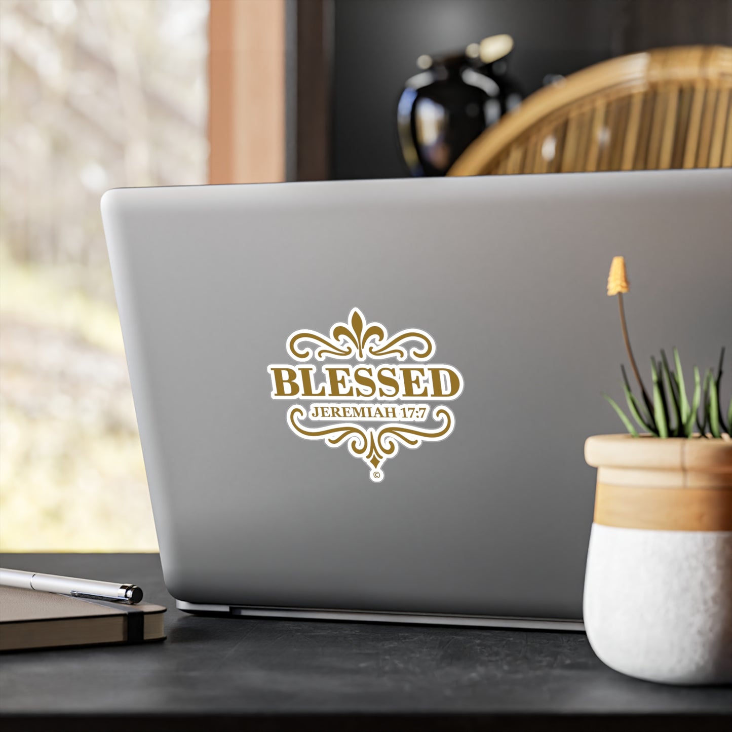 Blessed (Gold Lettering) Kiss-Cut Vinyl Decals, Inspirational Wall Art, Faith-Based Gifts, Home Decor - Cross Apparel USA