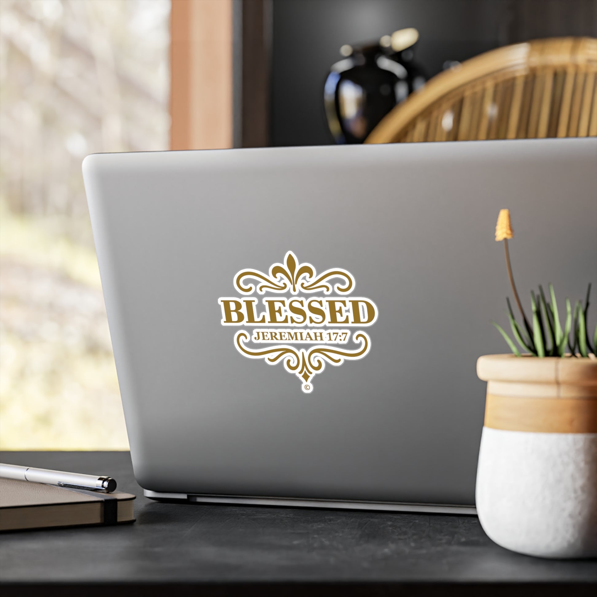 Blessed (Gold Lettering) Kiss-Cut Vinyl Decals, Inspirational Wall Art, Faith-Based Gifts, Home Decor - Cross Apparel USA