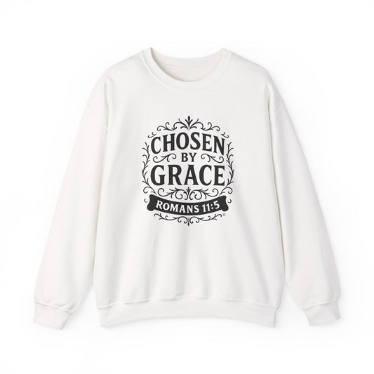 Chosen by Grace (Black Lettering) Unisex Crewneck Sweatshirt - Inspirational Gift, Christian Apparel, Faith-Based Fashion, Cozy Casual Wear, Bible Verse Sweatshirt