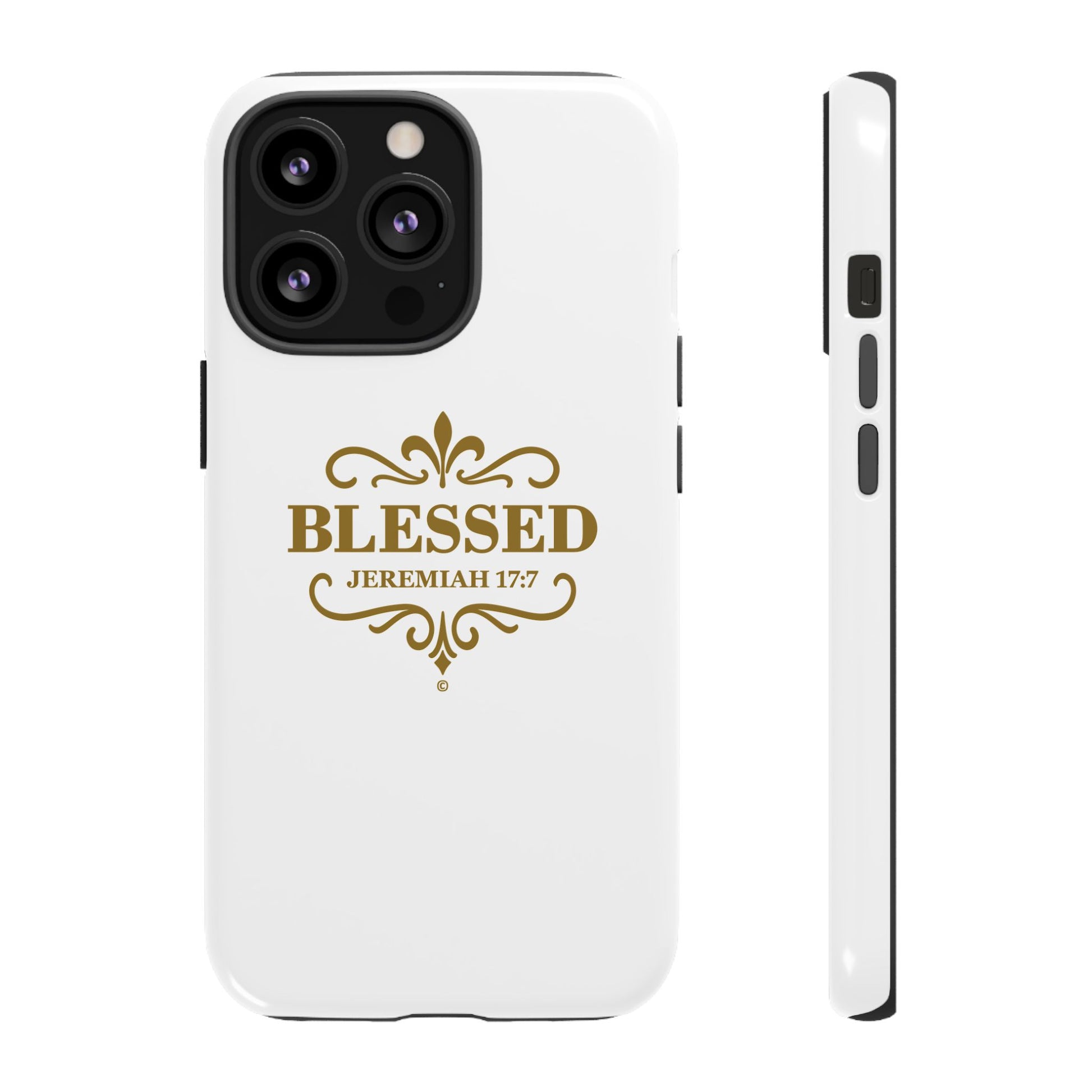 Blessed (Gold Lettering), Rugged Phone Case, Inspirational Mobile Cover, Gift for Faith Lovers, Faith-Based Protector - Cross Apparel USA