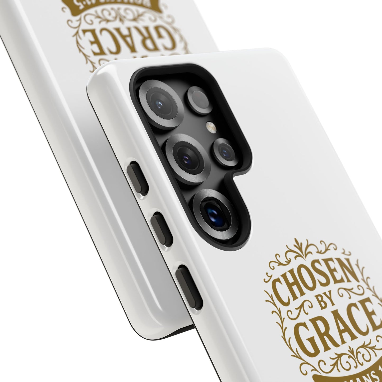 Chosen by Grace (Gold Lettering), Rugged Phone Case, Inspirational Mobile Cover, Gift for Faith Lovers, Faith-Based Protector - Cross Apparel USA