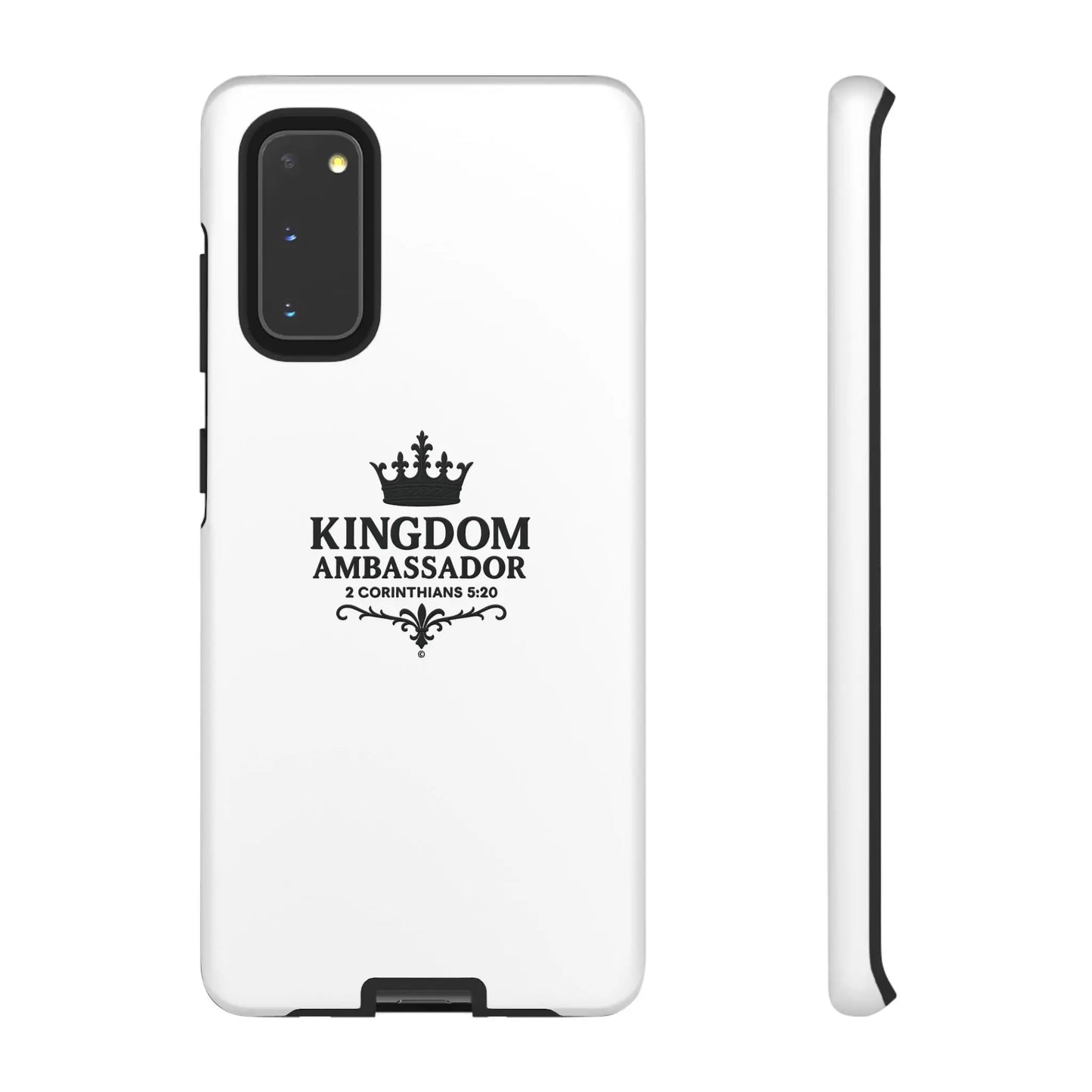 Kingdom Ambassador (Black Lettering) Rugged Phone Case, Inspirational Mobile Cover, Gift for Faith Lovers, Faith-Based Protector - Cross Apparel USA