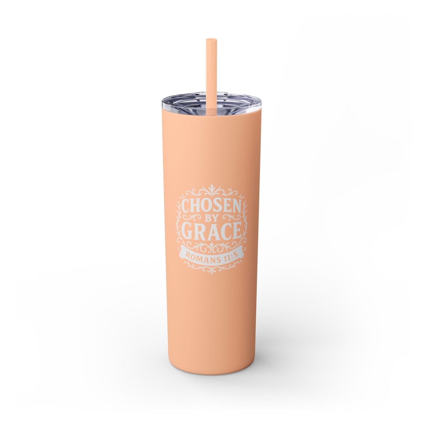 Chosen by Grace (White Lettering) 20oz Skinny Tumbler, Inspirational Travel Mug, Unique Gift for Faith Lovers, Bible Verse Drinkware, Motivational Water Bottle