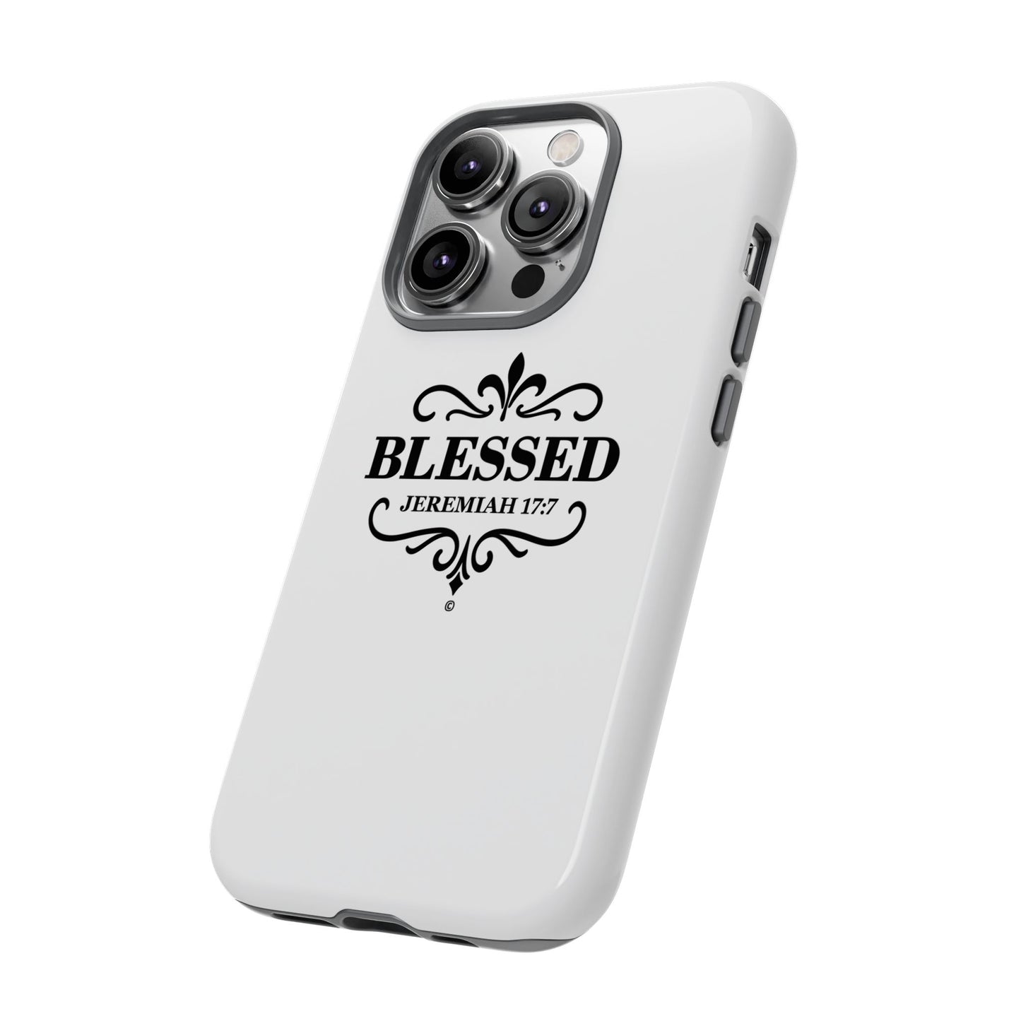 Blessed (Black Lettering), Rugged Phone Case, Inspirational Mobile Cover, Gift for Faith Lovers, Faith-Based Protector - Cross Apparel USA