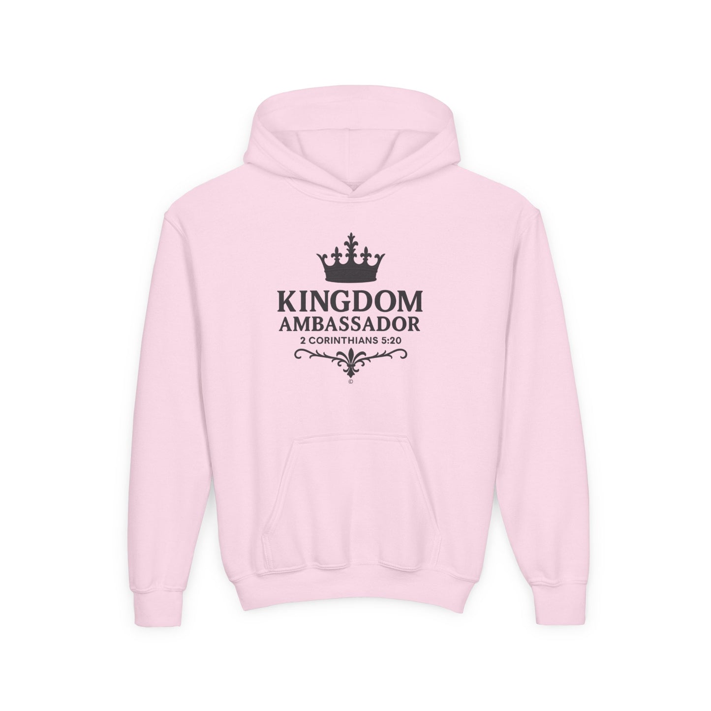 Kingdom Ambassador (Black Lettering) Youth Hooded Sweatshirt, Inspirational Youth Pullover Sweatshirt, Faith-Based Gift, Biblical Apparel
