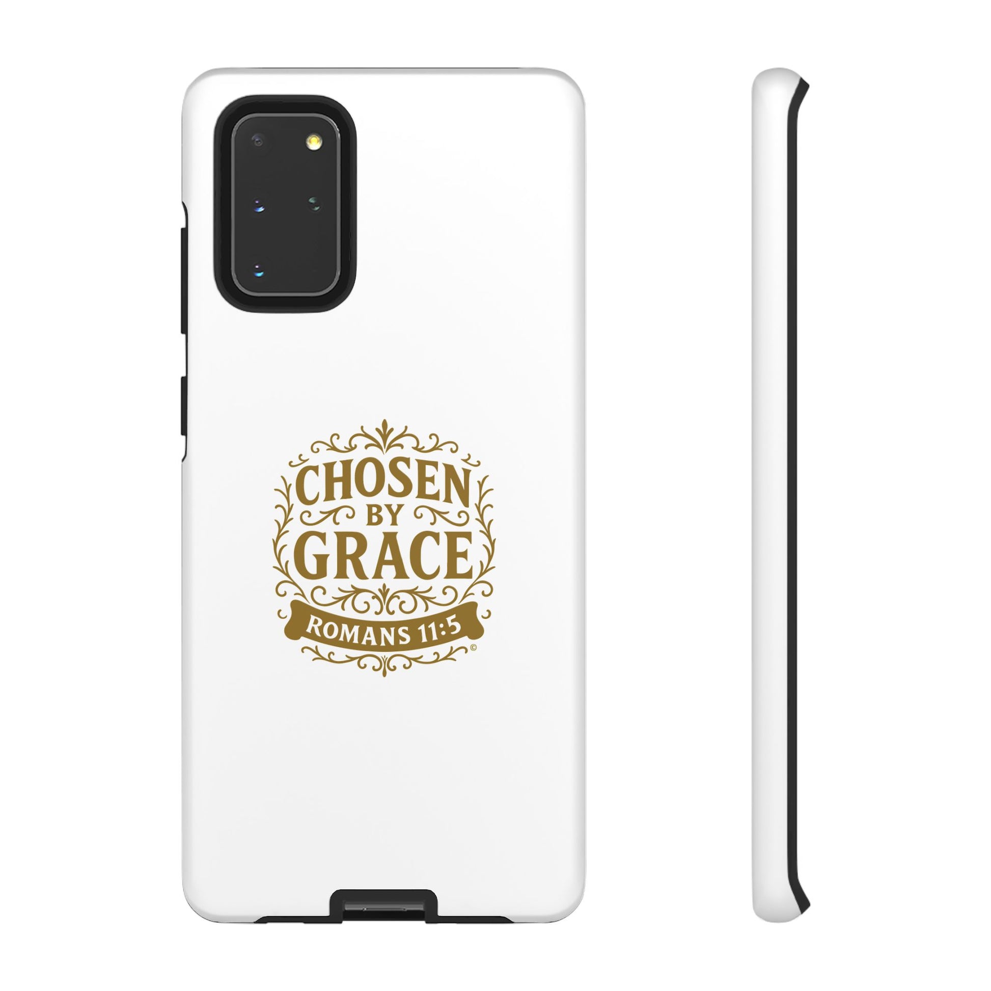Chosen by Grace (Gold Lettering), Rugged Phone Case, Inspirational Mobile Cover, Gift for Faith Lovers, Faith-Based Protector - Cross Apparel USA