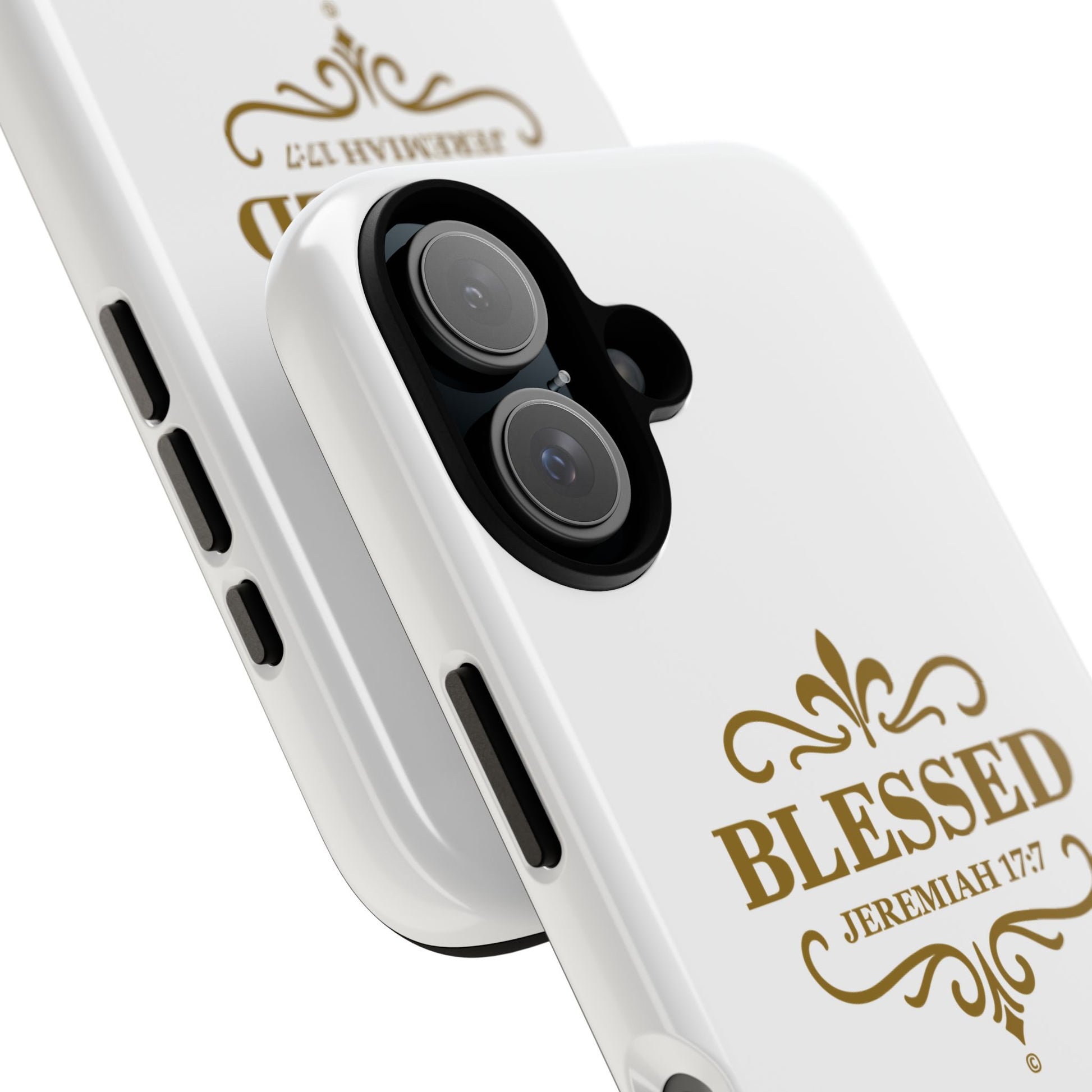 Blessed (Gold Lettering), Rugged Phone Case, Inspirational Mobile Cover, Gift for Faith Lovers, Faith-Based Protector - Cross Apparel USA