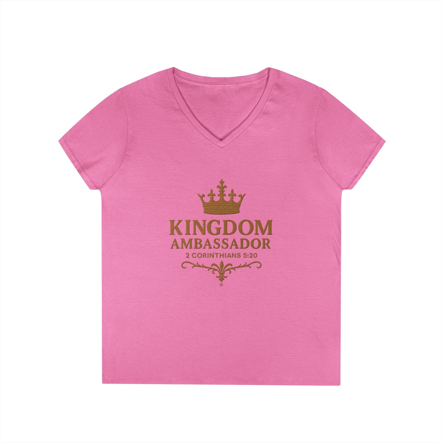 Kingdom Ambassador (Gold) Ladies V-Neck T-Shirt, Inspirational Gift, Faith-Based Gift