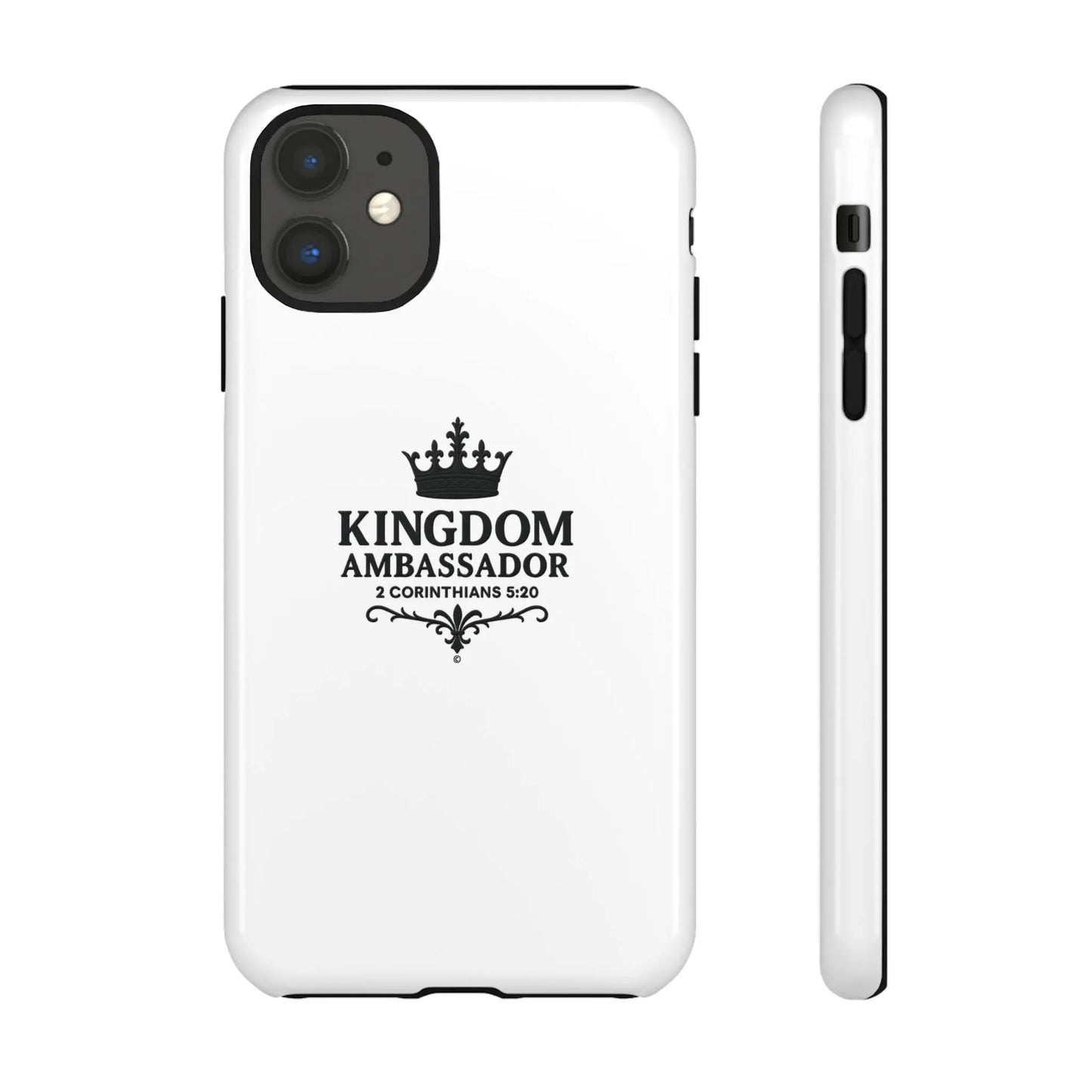 Kingdom Ambassador (Black Lettering) Rugged Phone Case, Inspirational Mobile Cover, Gift for Faith Lovers, Faith-Based Protector - Cross Apparel USA