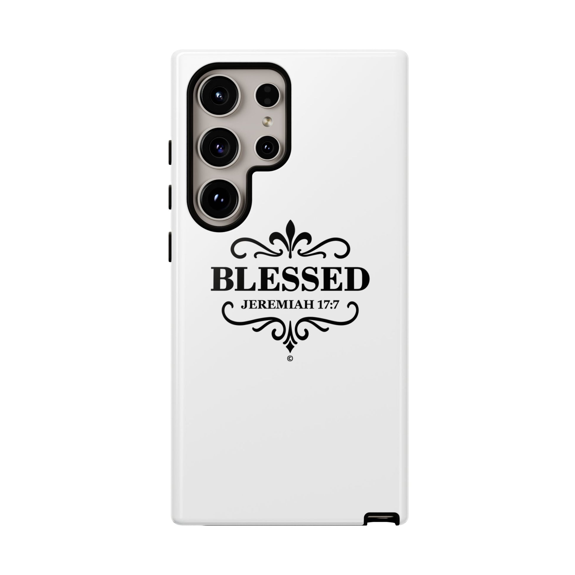Blessed (Black Lettering), Rugged Phone Case, Inspirational Mobile Cover, Gift for Faith Lovers, Faith-Based Protector - Cross Apparel USA