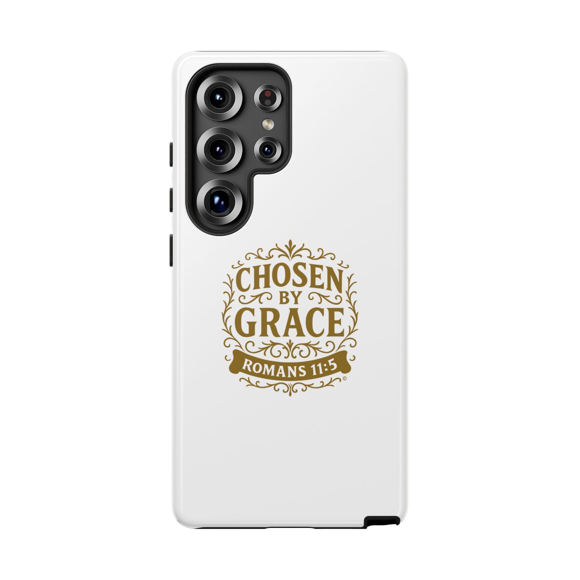 Chosen by Grace (Gold Lettering), Rugged Phone Case, Inspirational Mobile Cover, Gift for Faith Lovers, Faith-Based Protector - Cross Apparel USA