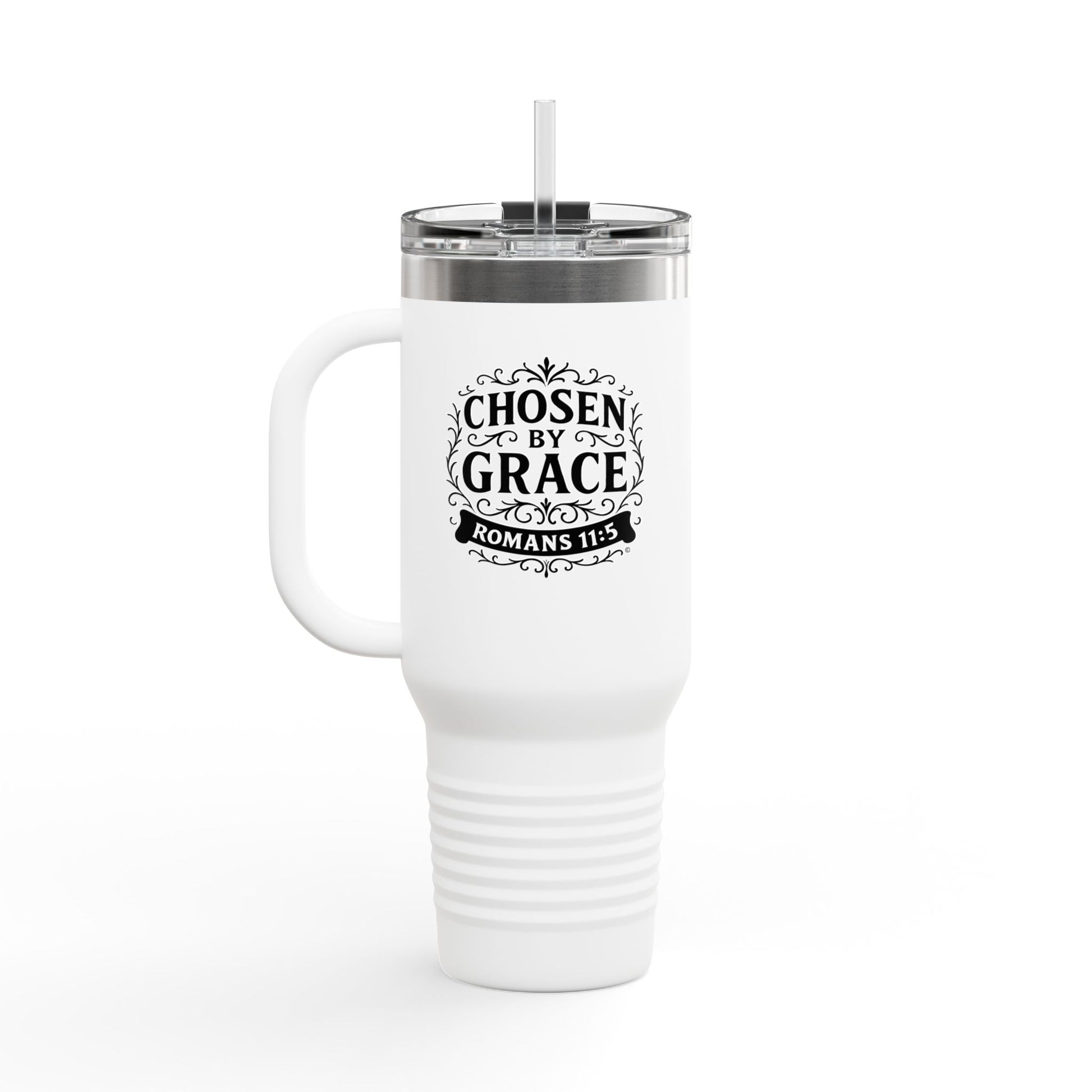 Chosen by Grace (Black Lettering) Insulated Travel Mug, 40oz - Motivational Drinkware, Perfect for Believers, Inspirational Designs - Cross Apparel USA