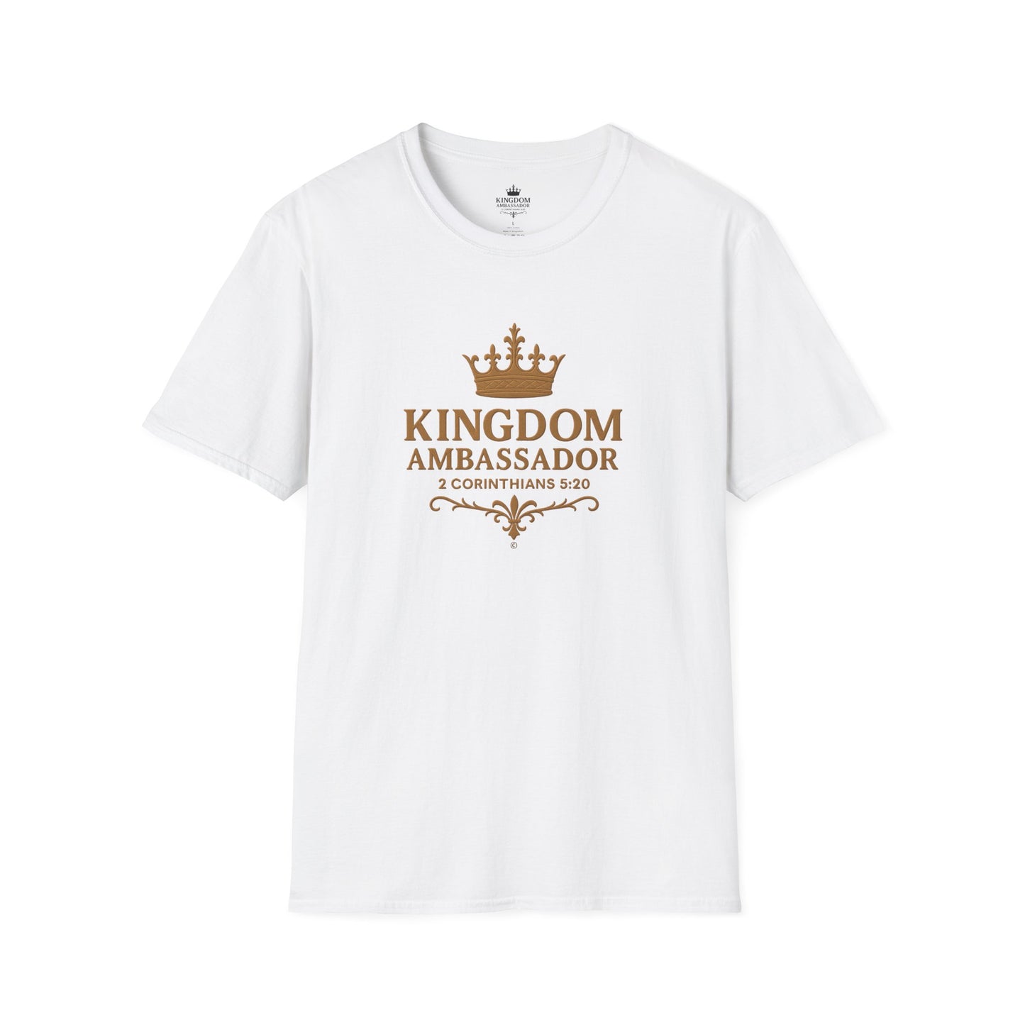 Kingdom Ambassador (Gold Lettering) T-Shirt | Unisex Softstyle Tee for Faith, Community Events, Gifts for Believers