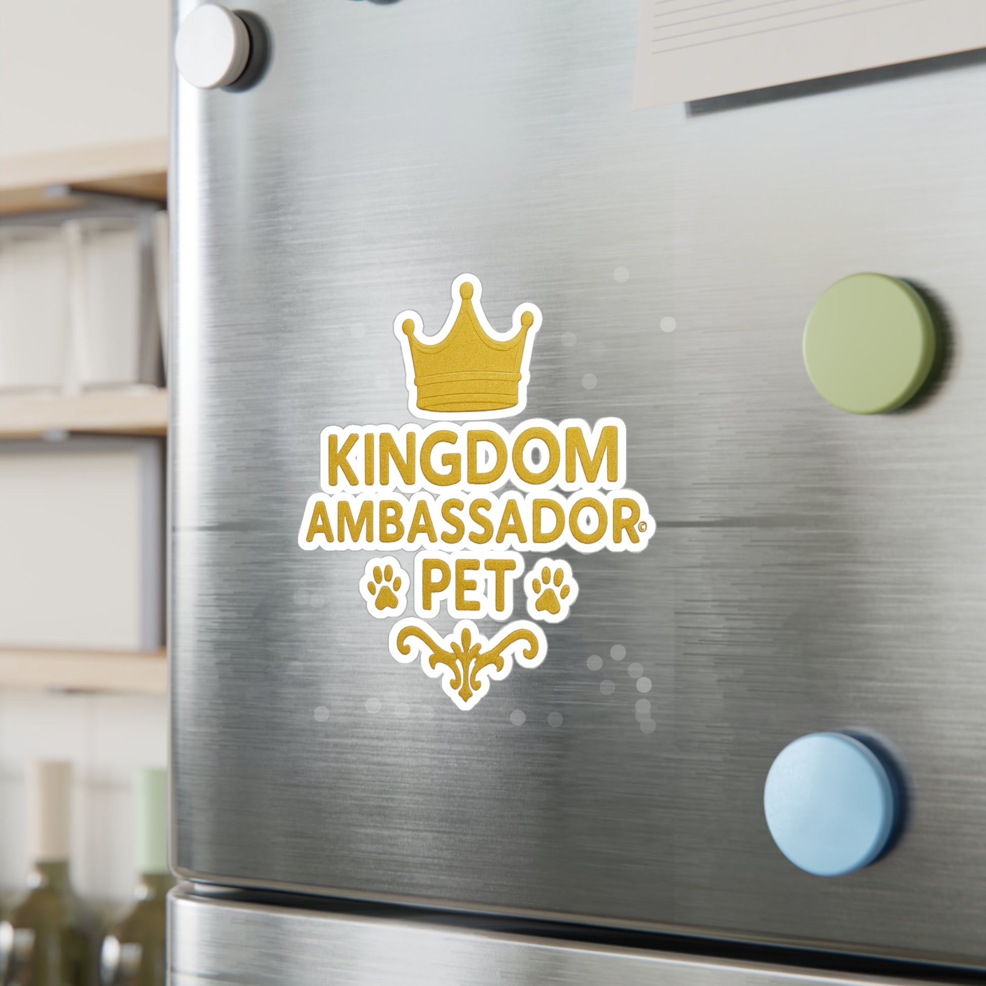 Kingdom Ambassador Pet (Gold Lettering) Kiss-Cut Vinyl Decals, Inspirational Wall Art, Faith-Based Gifts, Home Decor - Cross Apparel USA
